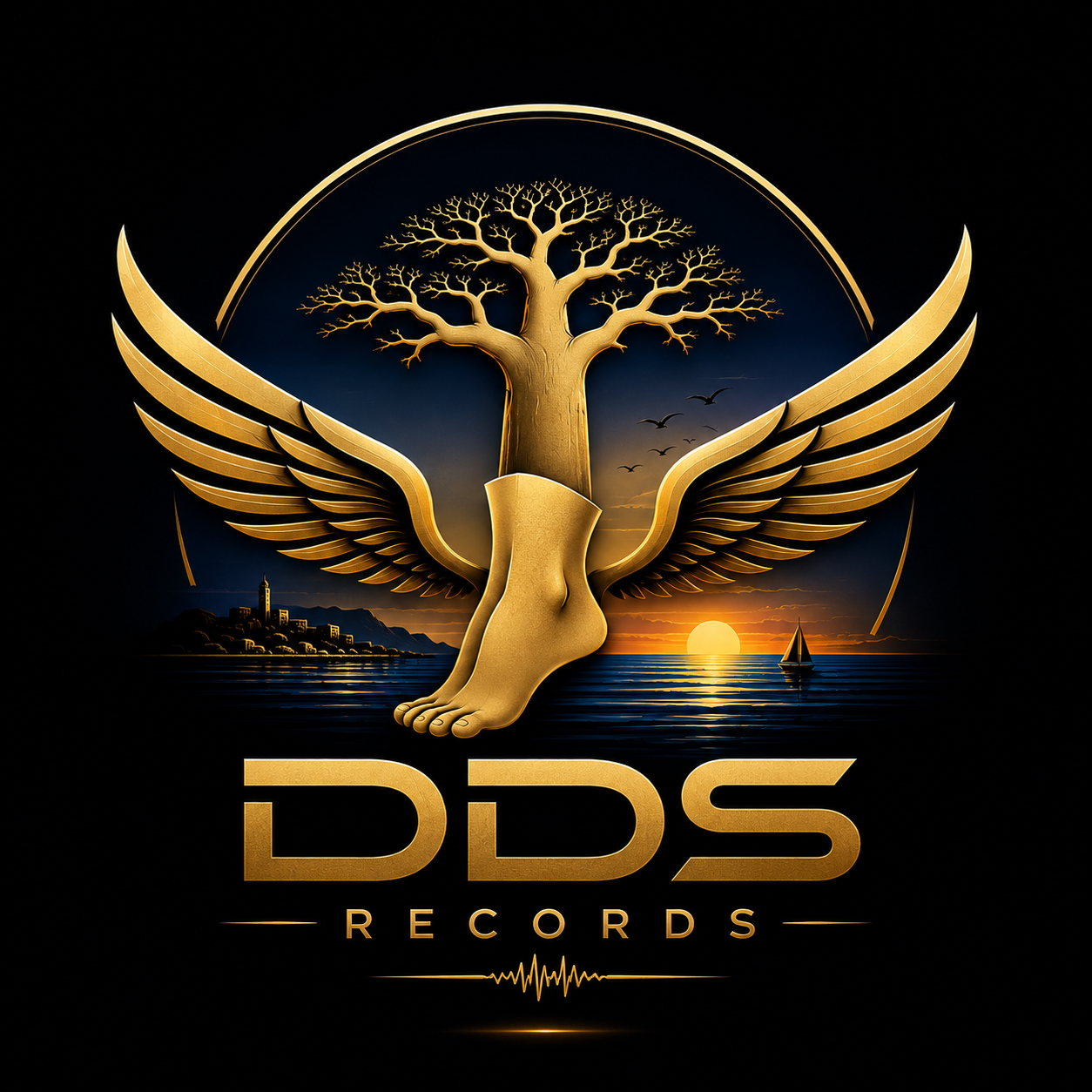 Logo DDS Records — pied ailé, baobab et Méditerranée